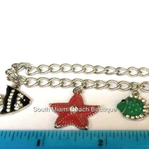 Sea Life Charm Bracelet Starfish Angel Fish 7-9" Silver Plated Crystal Enamel - Picture 11 of 12